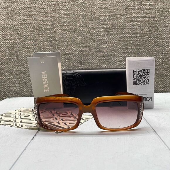 Versace Sunglasses Womans Rectangular Frame Bling Y2k Gradient Lenses‎ W COA - Picture 1 of 15